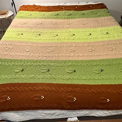 Vintage Crochet Granny Cable Knit   Multicolor Blanket • $95