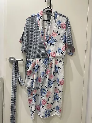 $26 • Buy ASOS Tall Viscose Wrap Dress 14 White Pink Floral Short Sleeve 