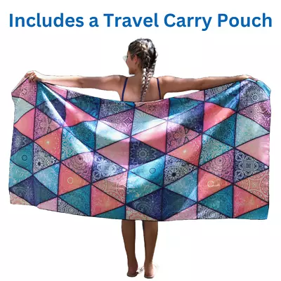 $37.99 • Buy Extra Large Microfibre Beach Towel Pool Swim Travel Quick Dry Compact, Sand Pegs