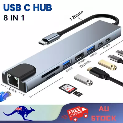 8-in-1 USB C Type C Hub 4K HDMI RJ45 Ethernet SD TF Adapter Cable For Laptop Mac • $21.68