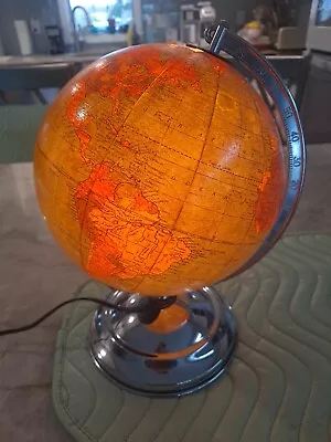 Vtg 1939? REPLOGLE Antique Illuminated 8  World Globe Light Up Lamp USA • $59.99