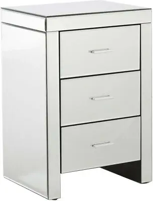 £146.95 • Buy Venetian Glass 3 Drawer Bedside Cabinet With Clear Mirror Finish
