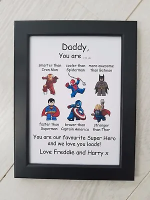 £3.25 • Buy Personalised Superhero Frame Print Birthday Christmas Gift Dad Daddy Grandad