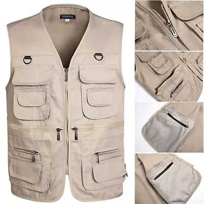 Men’s Fishing Vest Summer Outdoor Work Safari Travel Vests With Multi Pockets • $14.99