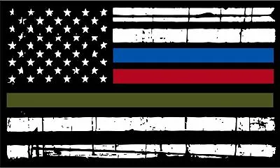 Thin Blue Line- FirefighterPoliceMilitary Tattered Flag Decal - Various Sizes • $21.99