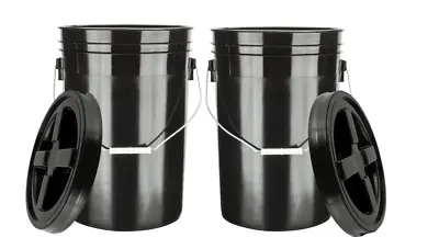 6 Gallon Black Food Grade Buckets Pails BPA Free Black Screw On Lids (Pack Of 2) • $69.77