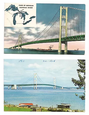 2 MI Postcards Mackinac Bridge Michigan • $1.99