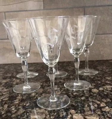 Vintage Set Of 7  Monogrammed  ( S)  Crystal Wine Glasses.  Beautiful. • $18