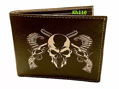 Skull And Pistol Guns Print Bi-Fold Men's Wallet • $9.99