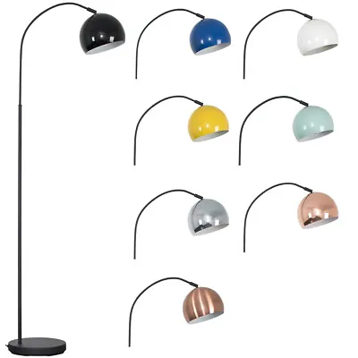 Modern Tall Curved Standard Floor Lamp Light Grey Domed Shades LED Lightbulb • £39.99