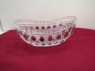 Vintage West Germany Red Cut To Clear Crystal Glass Oval Bowl • $15.75