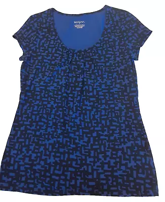 Merona Women Medium Top Blue And Black Cap Sleeve Blouse Shirt • $4