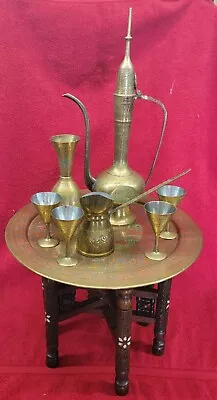 Antique Mideast  Folding Brass Tray Table Coffee/Tea Table Set • $295