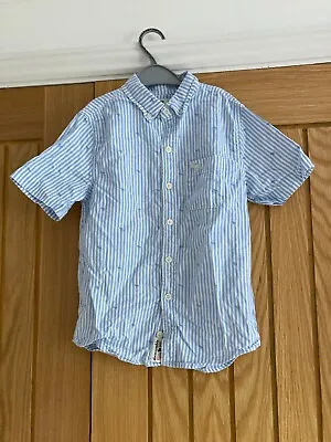 Abercrombie And Fitch Kids Boys Striped Short Sleeve Shirt 7-8 Years Blue White • £6.99