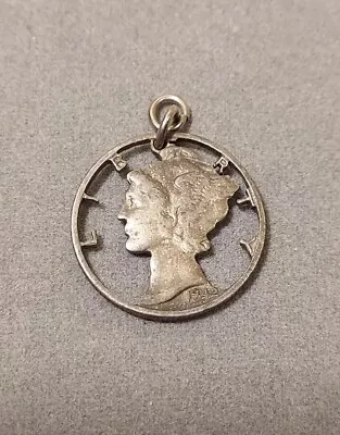 Vintage 1942 Silver Hand Carved Mercury Dime Winged Liberty Pendant Charm • $18.75