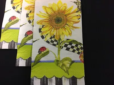 3 NEW MacKenzie Childs Sunflower Paper Guest Napkins For Decoupage • $8
