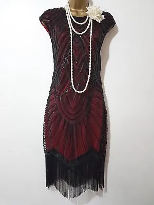 Vintage 20's Gatsby Flapper Charleston Sequin Bead Embellished Fringe Dress Sz M • £59.99