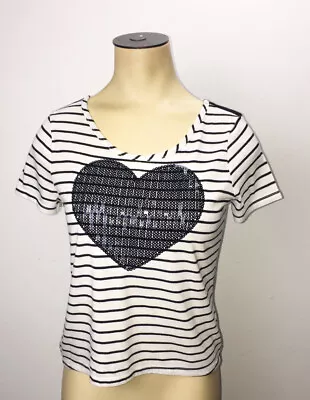 EPIC THREADS Glitter Heart Striped Short Sleeve Shirt Girls Size S • $8.95