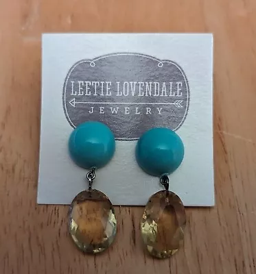 Leetie Lovendale Vintage Lucite Earrings Turquoise And Yellow NEW • $15