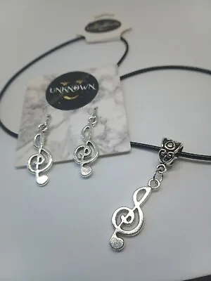 Music Note Pendant  Necklace & Earrings Set Gift Wrapped Music Lover Musician UK • £3.95