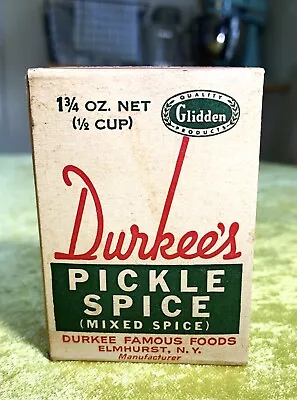 Vintage Durkee's PICKLE SPICE Unopened 1 3/4 Oz Net Paper Box • $10