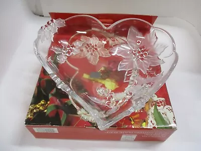 MIKASA Crystal Poinsettia Heart Serving Bowl Dish Glass 10 3/4” In Original Box • $11.99