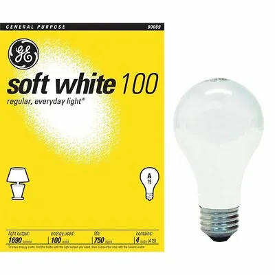 4- NEW GE 41036 100 Watt 100W A19 Soft White Light Bulbs • $34.99