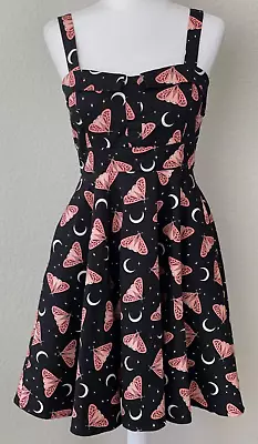 EVA ROSE Retro Moth +Moon Fold Over Fit + Flare Sleeveless Dress Pre-Owned • $42.99