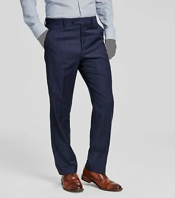 $190 Ralph Lauren Men's Blue Classic-Fit Pinstripe Wool Dress Pants Size 40W 30L • $61.18