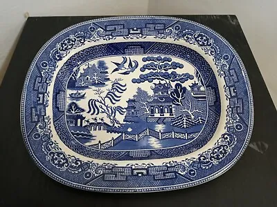 Blue Willow Serving Platter Staffordshire Transferware England Please Read!! • $47.99