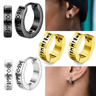 Norse Viking Huggie Hoop Earrings Surgical Steel Ear Jewellery For Women Mens UK • £1.99