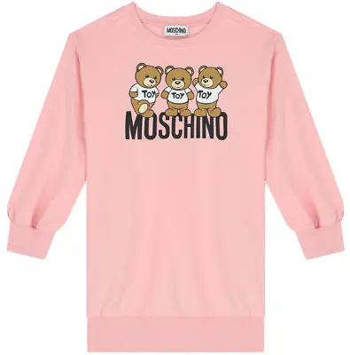Moschino Girl Pink Teddy Bear Logo Sweatshirt Dress Size 4 And 5 • $79