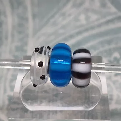 Authentic Trollbeads Set Of Three Beads In Blue Black & White New • $55