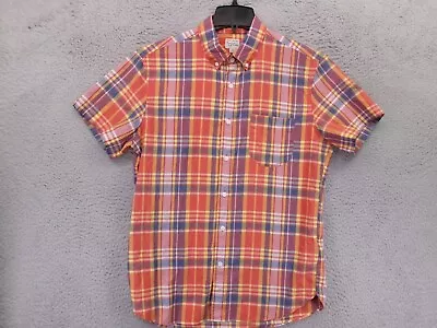 J Crew Indian Madras Shirt Mens Medium Button Up Short Sleeve Colorful Plaid • $24.95