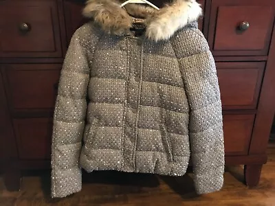 RARE!! Victoria’s Secret | Metallic Tweed Faux Fur Puff Winter Jacket Coat Small • $115