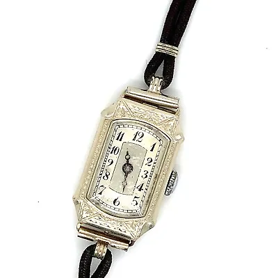 Vintage 14k White Gold Tavannes Watch With Elastic Strap 7 Inches • $225