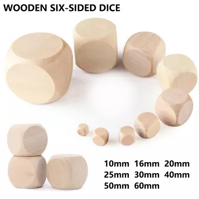 10mm-60mm Wooden Dice Wood Plain Blank Cube Dice Unpainted Six Sided For RPG DIY • $3.03