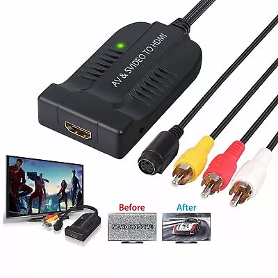 Male AV CVBS S-Video 3RCA To HDMI Converter HDMI Adapter 1080P With Cable • $13.29