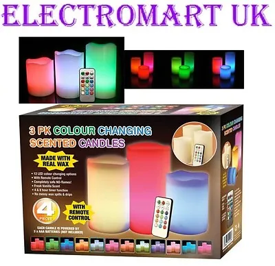 3 X Colour Changing Flickering Flameless Led Wax Mood Candles Vanilla Scented • £15.90