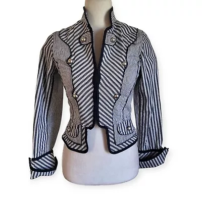 Fusion Military Style Blazer Pinstriped Pearl Buttons Junior's Size Medium • $18.98