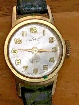 Rare Vintage Swiss Made Uno 17 Jewel Incabloc Mechanical Ladies Leather Watch • £7.99