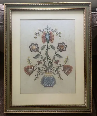 Hand Embroidered Crewelwork Floral Decorative Embroidery Art Framed • $8