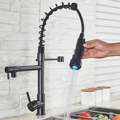 Modern Kitchen Sink Mixer Tap Pull Out Sprayer 360° Swivel Waterfall Spout Black • £34.99