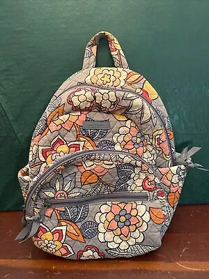 Vera Bradley Mini Backpack Gray Floral Hippie Flowers Peace Blue Pink Yellow GUC • $35