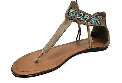 Minnetonka Moccasin Sandals Suede T Bar Tassel Fringe Zip Women’s Size 11 • $14.97