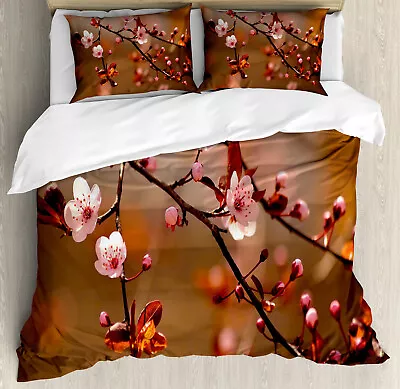 Nature Duvet Cover Set With Pillow Shams Sakura Flourishing Print • $89.99