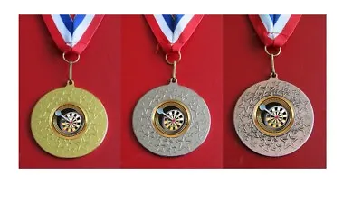 50mm Darts Medal With Ribbon FREE Engraving GOLD SILVER BRONZE • £2.95