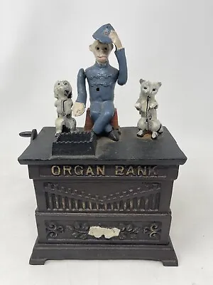 CAST IRON BANK  Organ Bank  Monkey Dog Cat Antique Reproduction  • $30