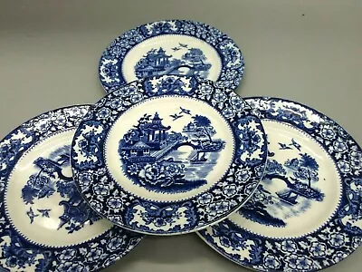 Vintage Olde Alton Ware 4 Blue-White Breakfast Plates Pagoda England • £12.50