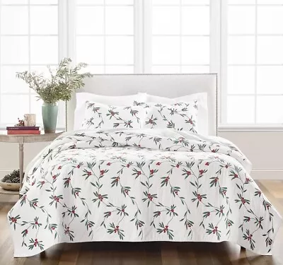 Martha Stewart Collection Holly Embroidery Full/Queen Quilt $300 • $84.55